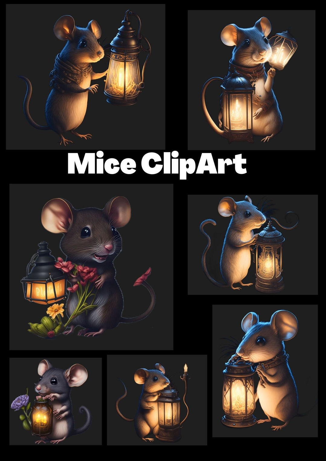 7 Mouse Clipart Clip Digital Art Mouse Touching a Lantern Etsy