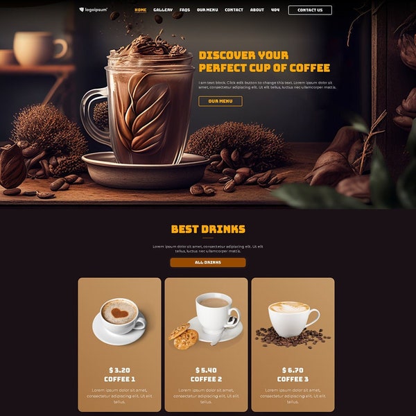 Coffee Shop Website Template Kit | Elementor | Customizable WordPress Template, Stunning Pre-Designed Pages | Coffee Shop