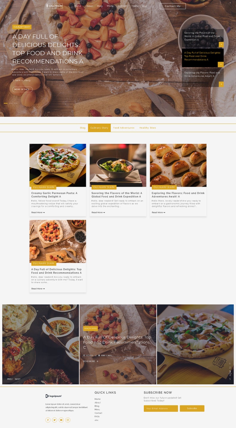 Food Blog & Restaurant Wordpress Website Elementor Free Customizable WordPress Template, Stunning Pre-Designed Pages image 3