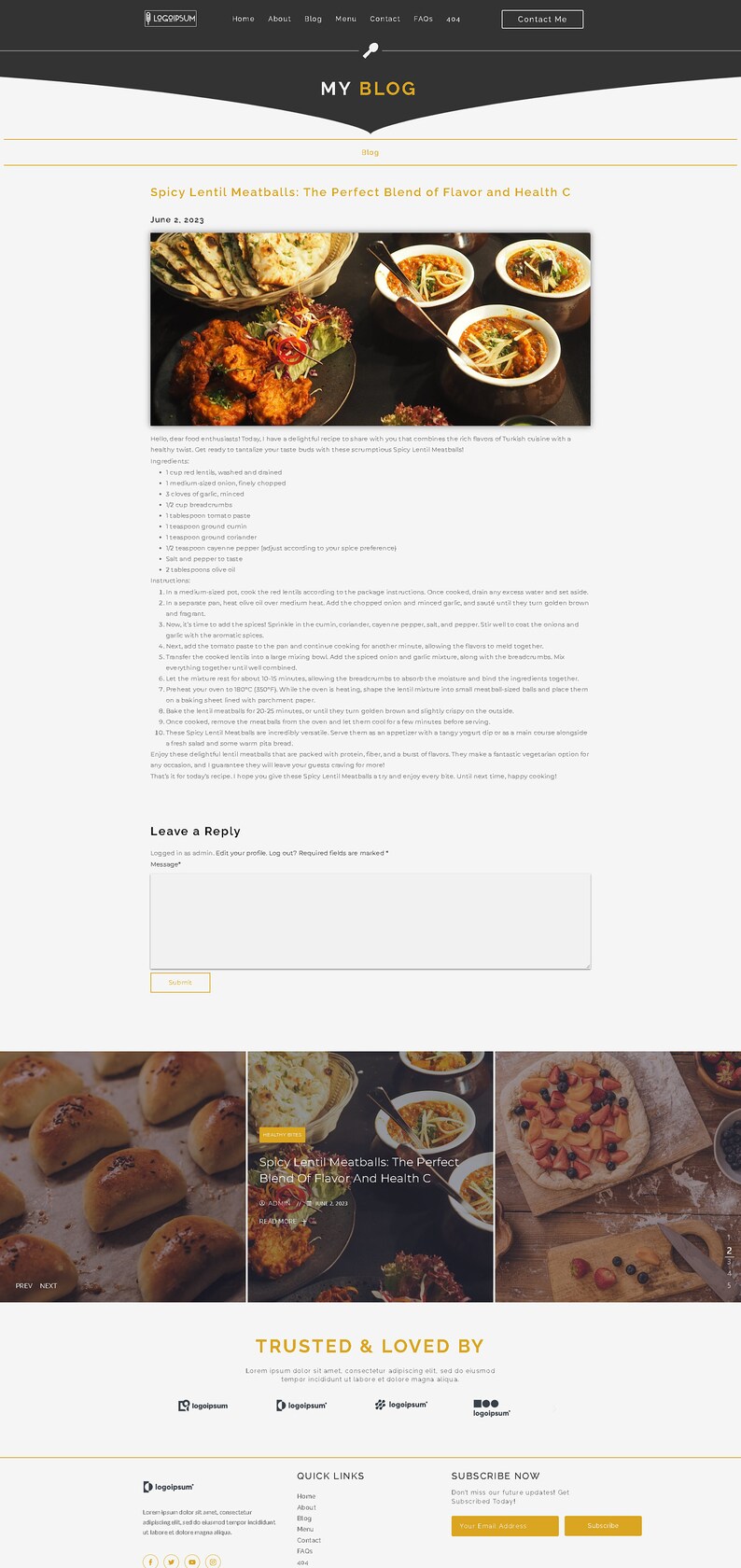 Food Blog & Restaurant Wordpress Website Elementor Free Customizable WordPress Template, Stunning Pre-Designed Pages image 8