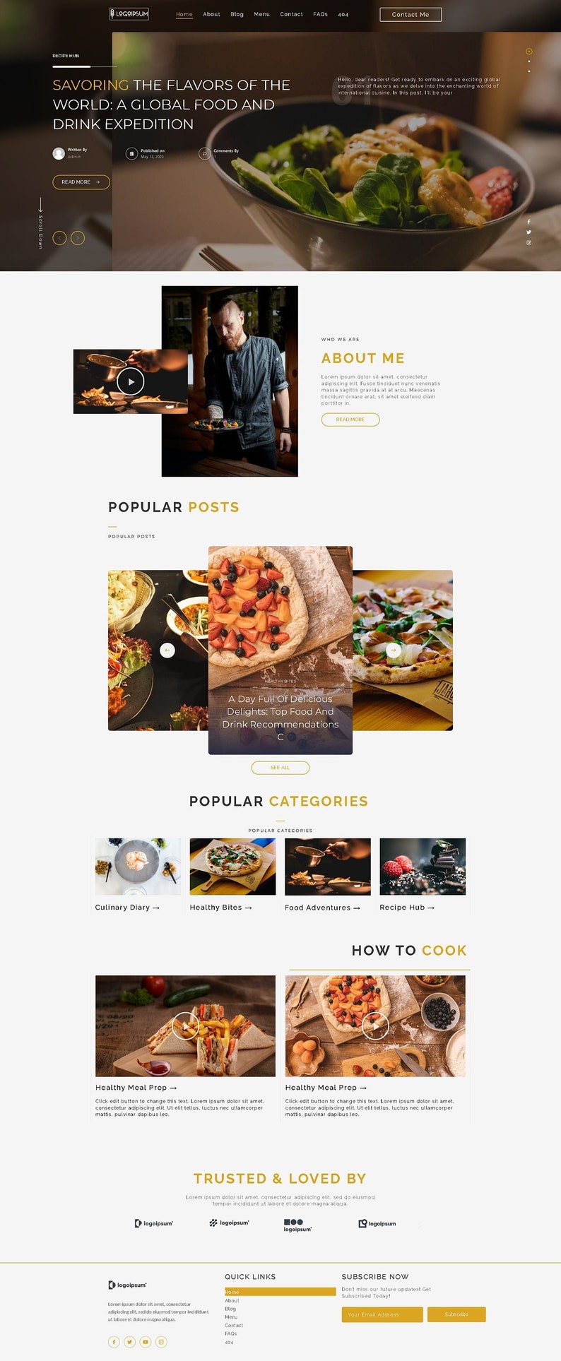 Food Blog & Restaurant Wordpress Website Elementor Free Customizable WordPress Template, Stunning Pre-Designed Pages image 1