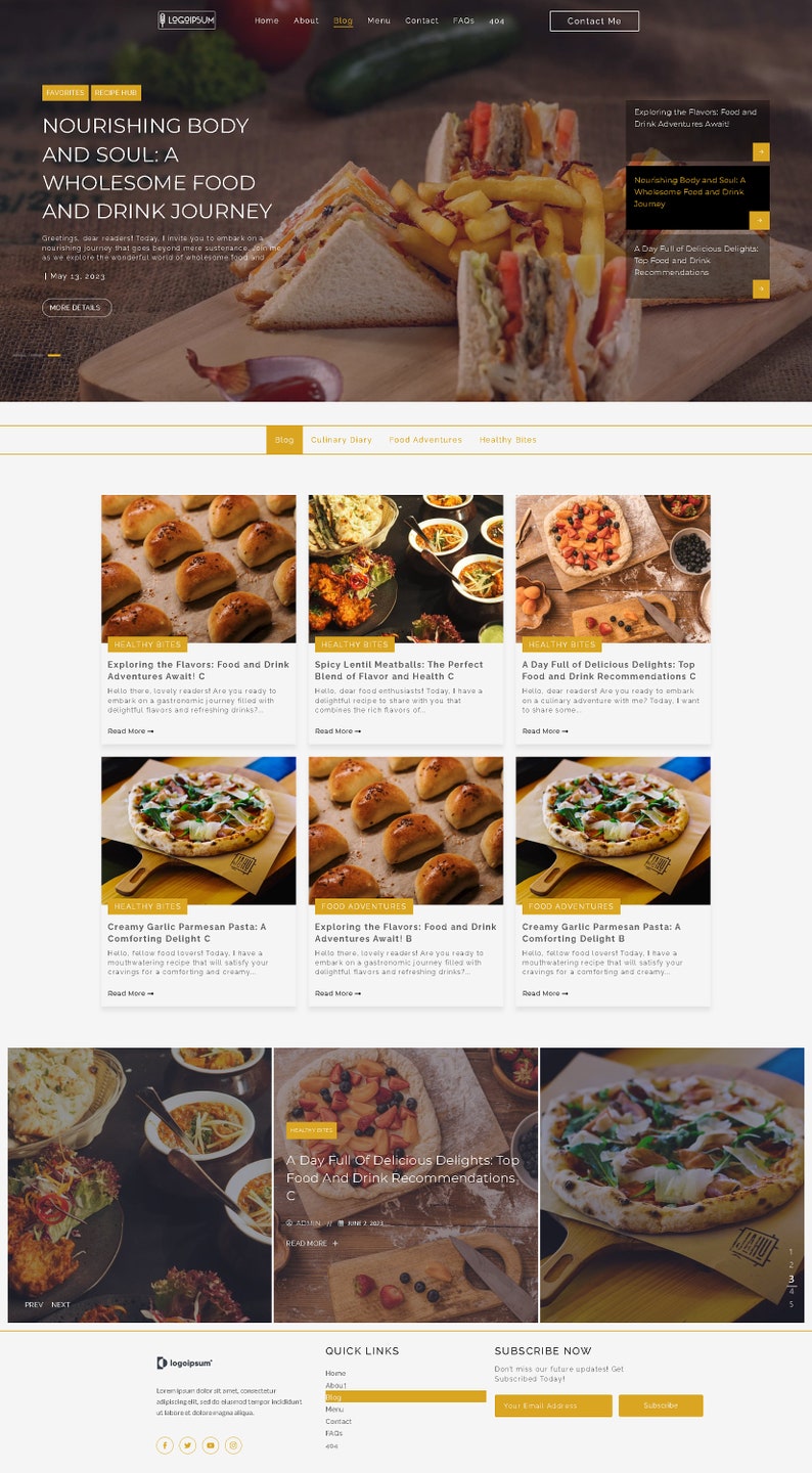 Food Blog & Restaurant Wordpress Website Elementor Free Customizable WordPress Template, Stunning Pre-Designed Pages image 2
