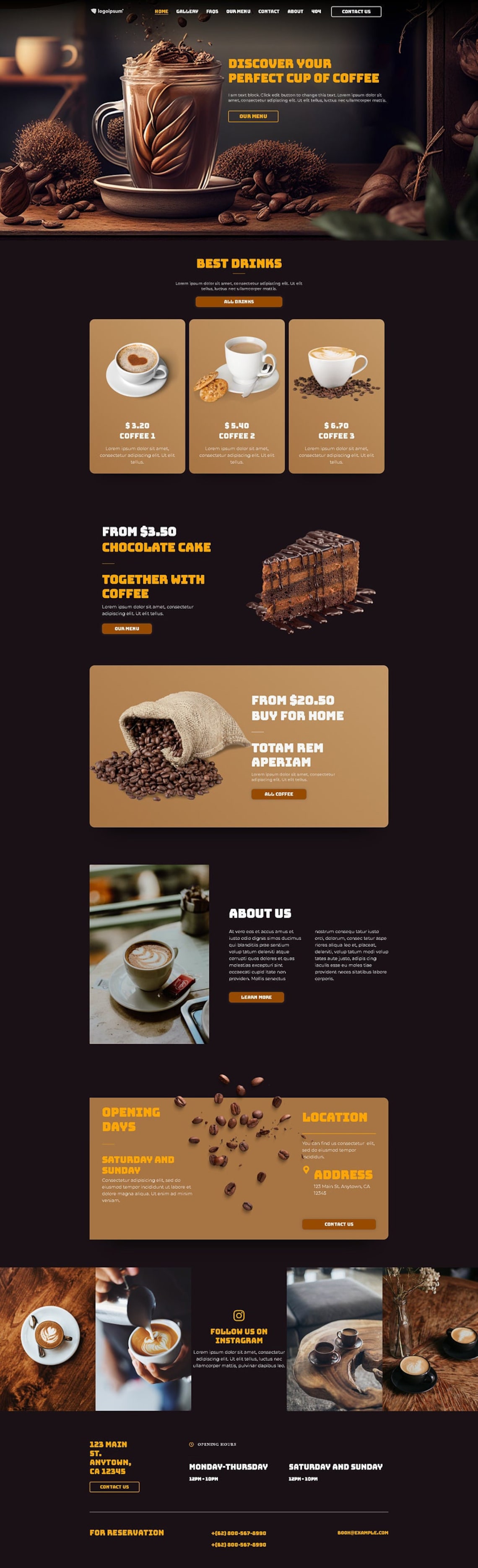 Coffee Shop site Template Kit Elementor Customizable Etsy