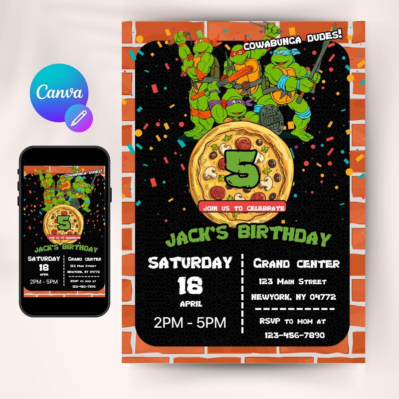 Ninja Turtle Invite Etsy