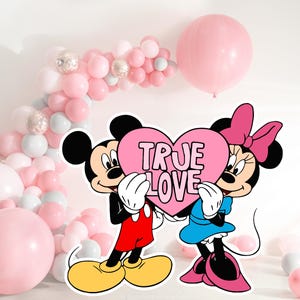 Mickey and Minnie Valentine&#39;s Day Backdrop: Mouse Party Decor (Digital PNG)