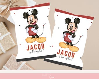 Bolsa de patatas fritas de cumpleaños de Mickey Mouse / Etiqueta personalizada para aperitivos (Descarga digital)