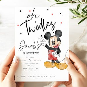Mickey Mouse 2nd Birthday Invitation: Oh Twodles Party (Canva Template, Digital Download)