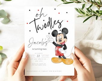 Mickey Mouse 2nd Birthday Invitation: Oh Twodles Party (Canva Template, Digital Download)
