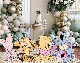 Pink Baby Winnie The Pooh Bundle Cutout, Cutout Decor Winnie And Friends, Party Decor Baby shower Or Birthday Party Stand Up Prop, Digital
