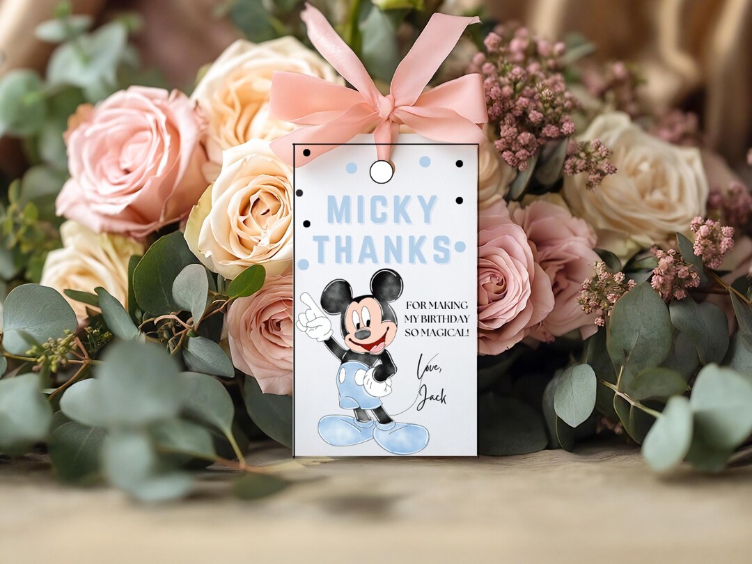 1st Birthday Blue Mickey Mouse Birthday Favor Tag: Modern Thank You ...