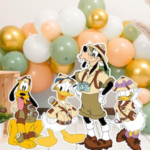 Recorte de Safari Goofy, telón de fondo grande, decoración temática de Goofy Mouse y sus amigos, decoración para baby shower, fiesta de cumpleaños, accesorio de pie, descarga digital