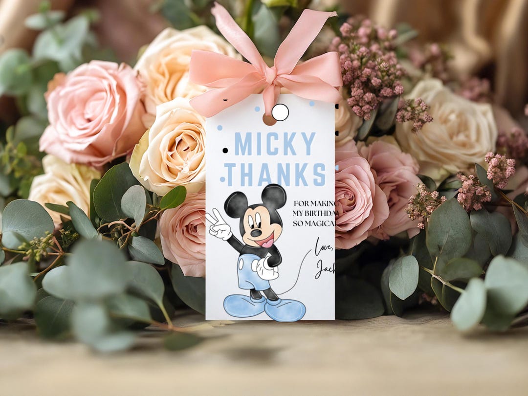Mickey Mouse Birthday Favor Tag: Modern Thank You Card (digital ...
