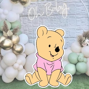Recorte de Winnie Pooh en color rosa pastel para bebé, decoración recortable de Winnie The Pooh, decoración para fiestas de baby shower o fiesta de cumpleaños, accesorio de pie, digital