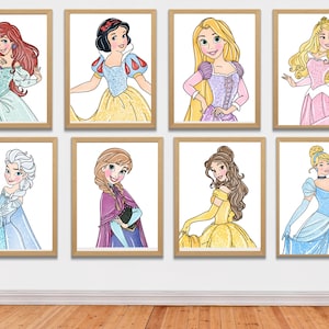 Ensemble d'art mural princesse 14 affiches, décoration d'art murale imprimable, art de princesse, impression d'art mural numérique, décoration de chambre d'enfant, impression de princesse pour chambre d'enfant