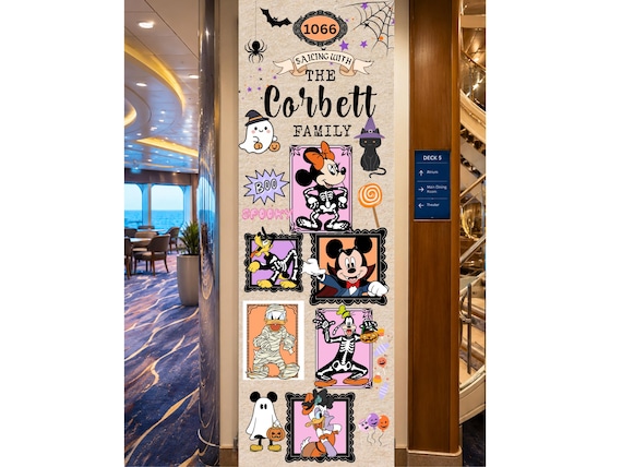 Personalized Halloween Cruise Door Banner | Mickey Family Spooky Decor (Canva Template)