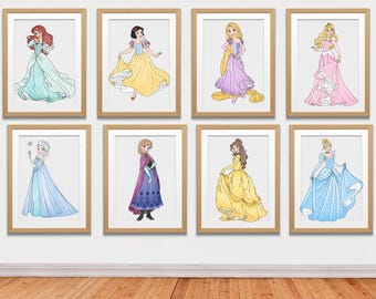 Watercolor Princess Art Prints: Nursery Decor (Digital Download)