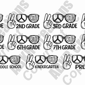 Peace Out Pre-K, Kindergarten 1st, 2nd, 3rd, 4th, 5th, 6th, 7th, 8th grade, middle school svg, png, jpg, remise des diplômes, remontant, clipart