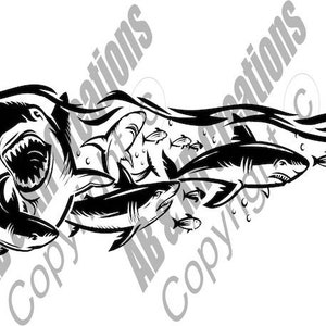 Shark Scene Digital Download; Great White Sharks; Great White Shark svg, png and jpg