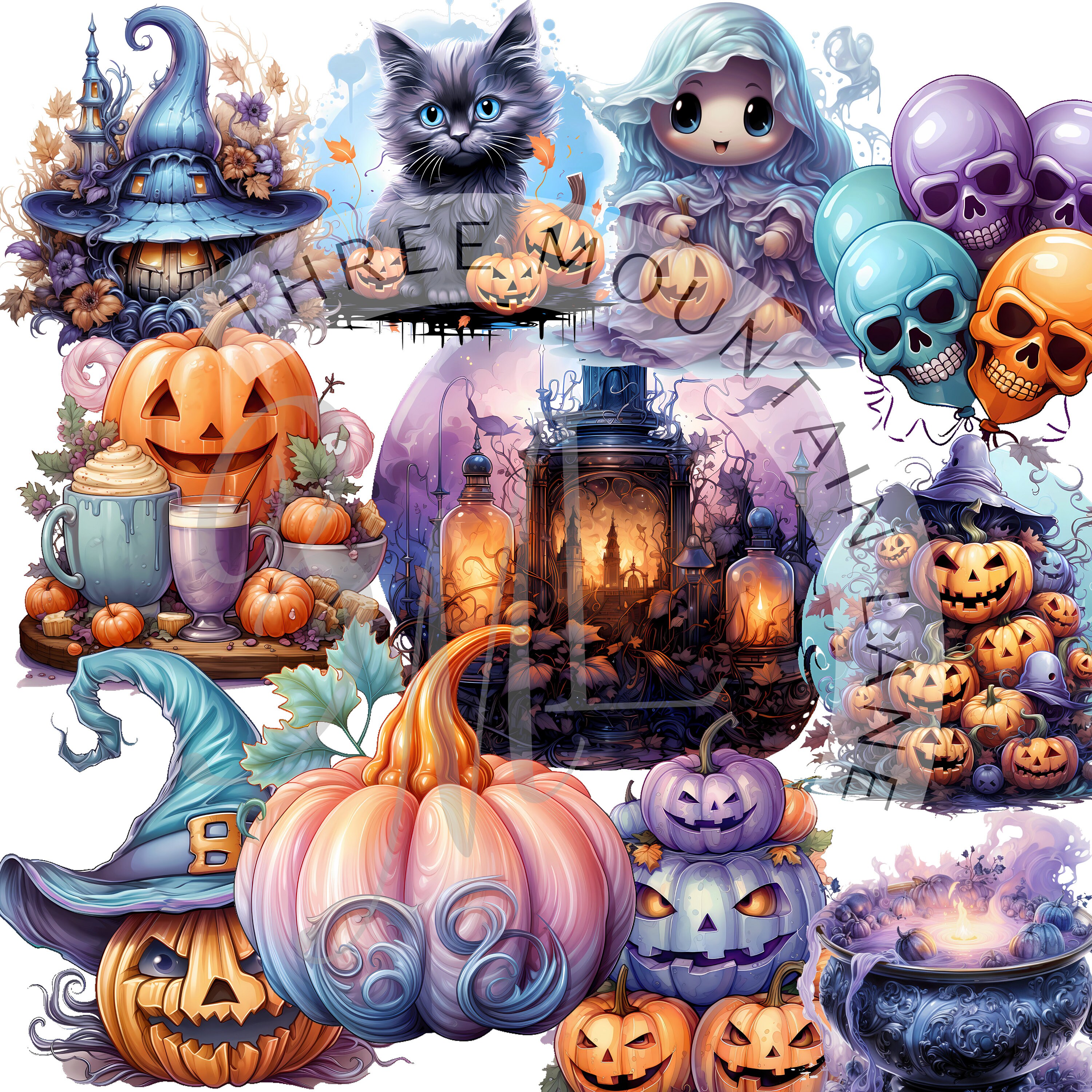 Halloween Pastel Clipart PNG Set, 15 Halloween Clipart, Commercial Use ...