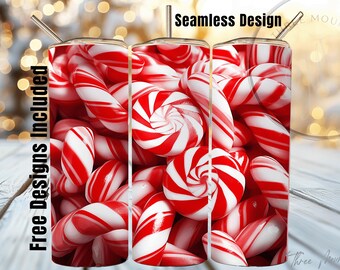 Christmas Candy Cane Peppermint Sublimation Tumbler Design Download 20 oz Skinny Tumbler Wrap Straight & Tapered Digital