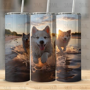 Gobelet à sublimation Dogs on Beach à télécharger, 20 oz, fichier numérique droit et fuselé pour les amoureux des chiens