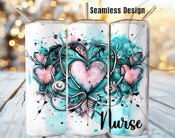 Nurse Watercolor Tumbler Wrap, Gift for mom Digital Download, Nurse Tumbler wrap PNG Design, Instant Download Tumbler Nurse Gift