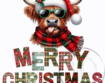 Merry Christmas Highland Cow png, Country Christmas png, Highland Cow png, Merry Christmas png, Farm png, Farm Christmas png