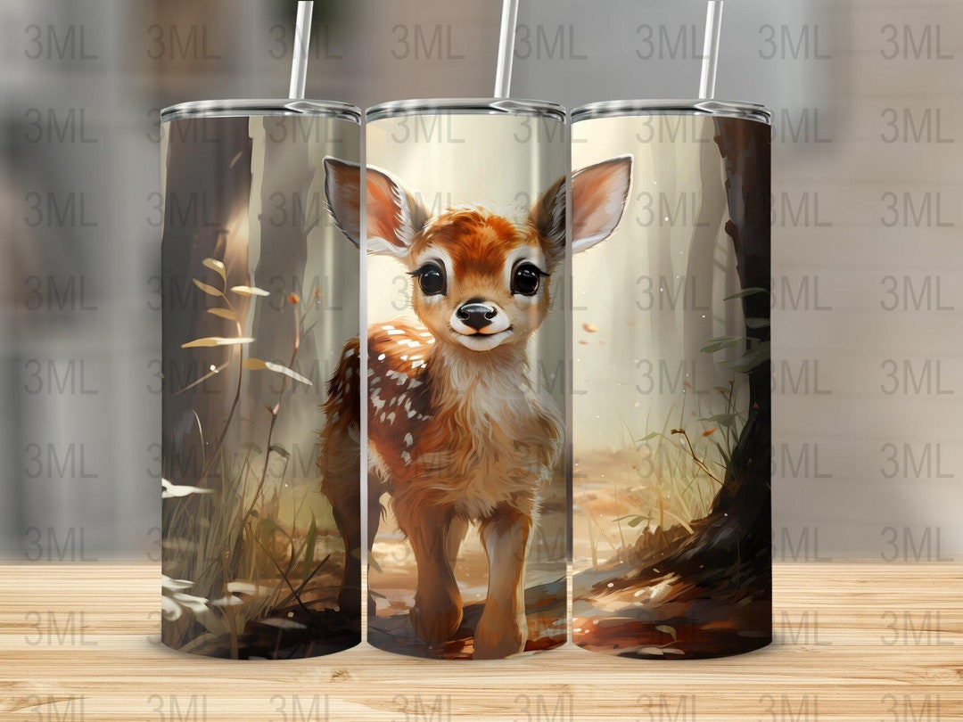 Baby Deer Watercolor Sublimation Tumbler Design Downloads 20 Oz Skinny ...