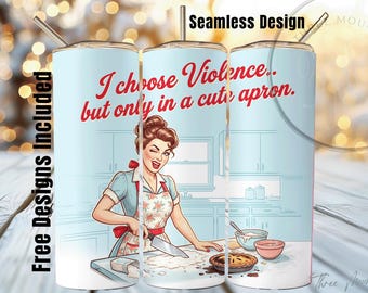 Retro Housewife funny 20oz Tumbler Wrap 1950s style PNG Seamless Funny Digital Downloads Skinny Tumbler Wrap Sublimation