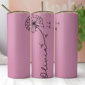 Dandelion Custom Name Sublimation Tumbler Design Downloads 20 oz Skinny Tumbler Wrap Straight