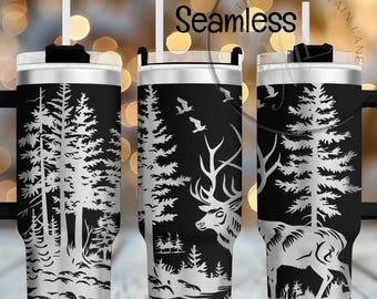 Mountain Elk Tumbler Wrap PNG | Laser Engrave Design (Digital Download)