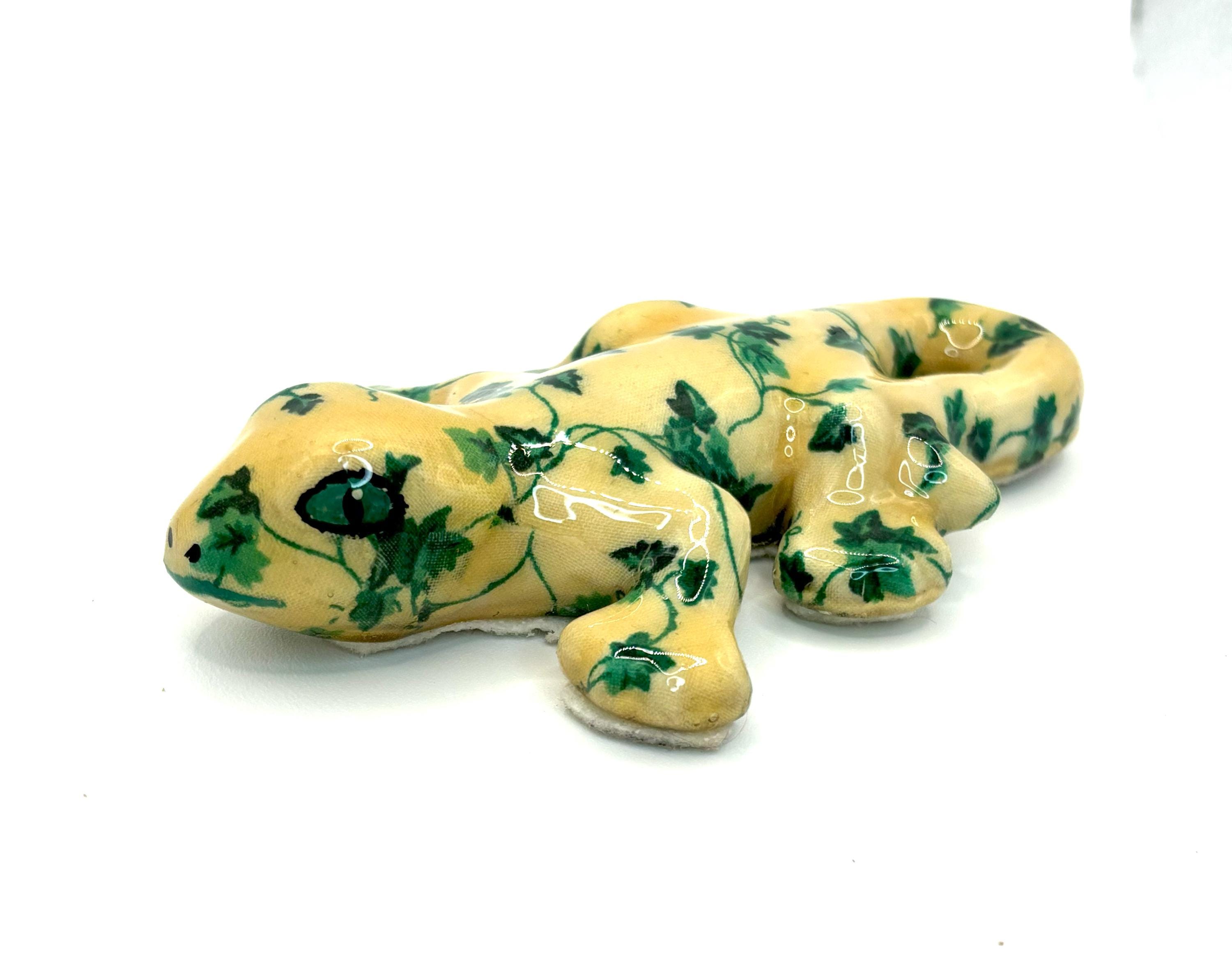 Tiny Gecko in Green Leaves and Vines is as Cute as a Bug - Handmade and One of a Kind