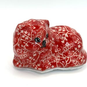 Tiniest Tiny Red Kitten Covered with a Print of White Flowers  - Handmade and One of a Kind