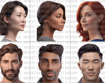 Erwachsenen Gesichter realistisch Stil Blanko-Schablonen Set 1 - DIGITAL DOWNLOAD - Gesichts malen Design Tafel