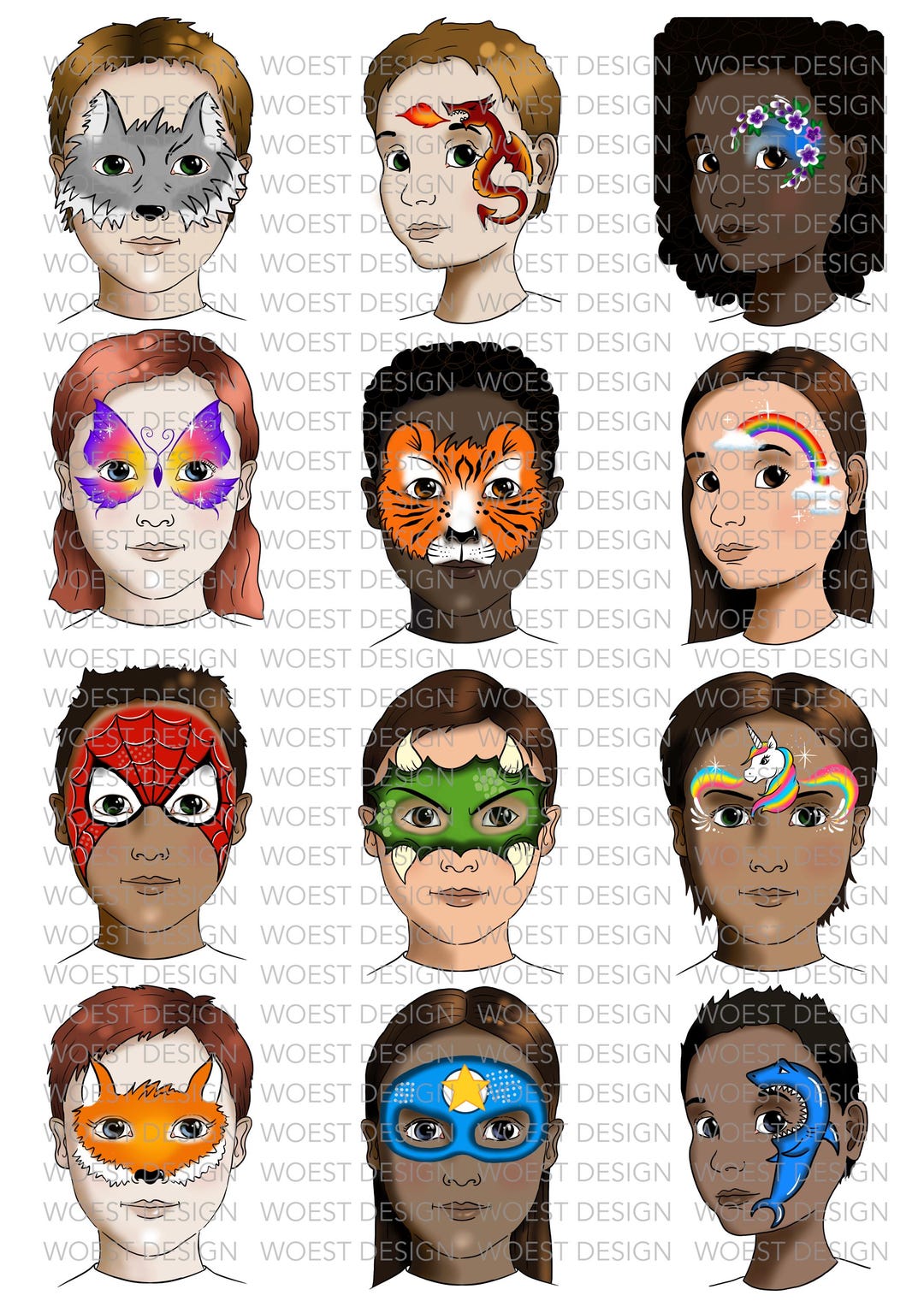 Basic Face Paint Menu A DIGITAL DOWNLOAD - Face Paint Design Board Face ...