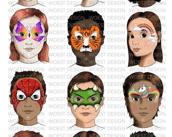 Basic Face Paint Menu A DIGITAL DOWNLOAD - Face Paint Design Board Face ...