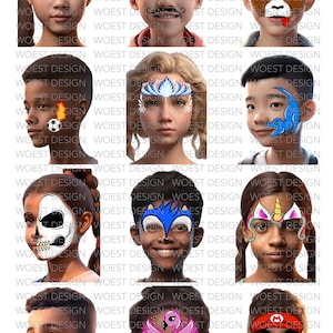 Basic Set B realistic style DIGITAL DOWNLOAD - Face paint design board Face painting template board menu designs Digital download