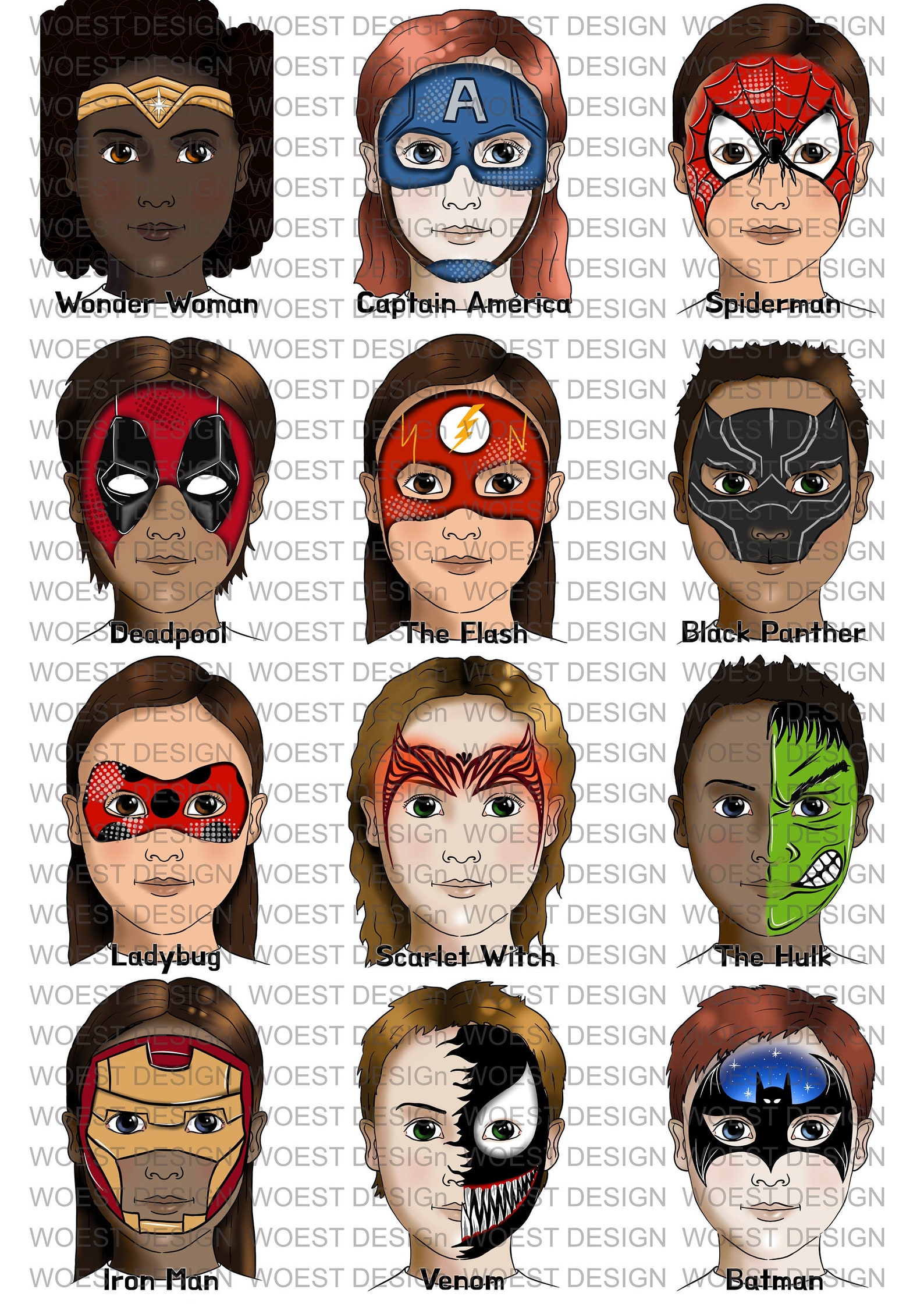 Super Hero Set DIGITAL DOWNLOAD - Face Paint Painting Design Board ...