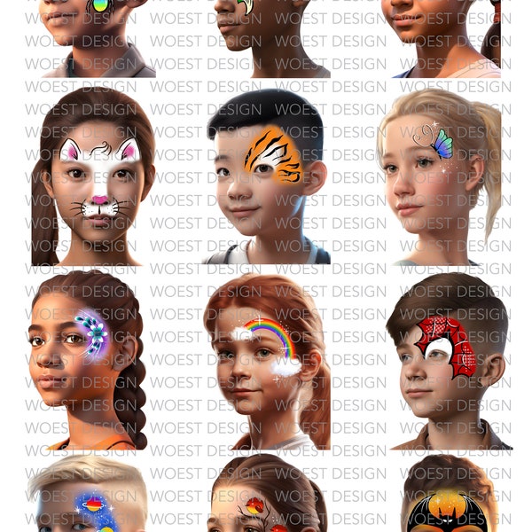 Fast designs / line buster set realistic style DIGITAL DOWNLOAD - Face paint design board