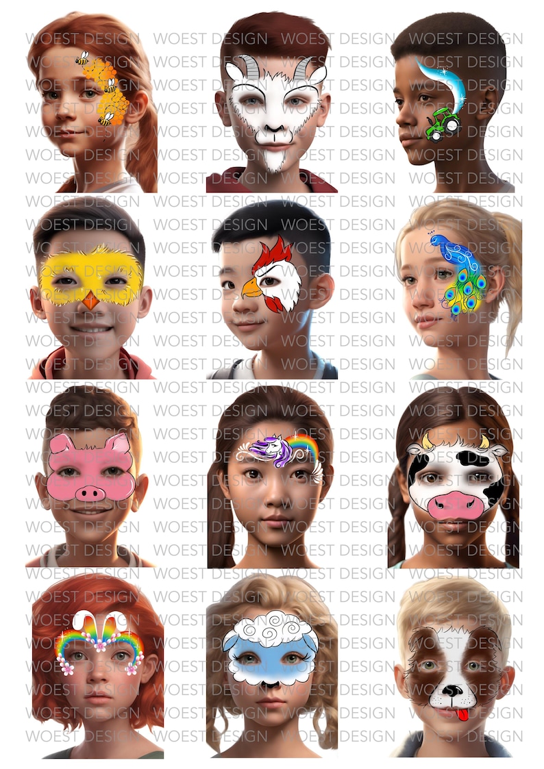 Farm Set Realistic Style DIGITAL DOWNLOAD - Face Paint Painting Design ...