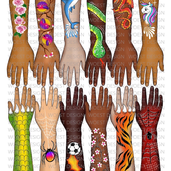 Ensemble de bras pour maquillage, style illustratif TÉLÉCHARGEMENT NUMÉRIQUE - Tableau de conception pour maquillage