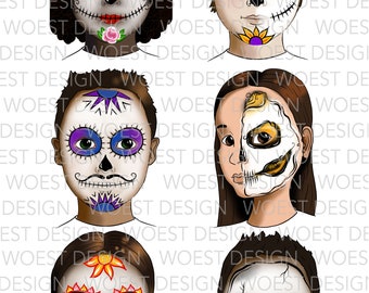 Skulls set DIGITAL DOWNLOAD - Face paint design board Face painting template board menu designs Digital download