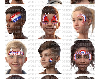 4 de julio 4 Día de la Independencia estilo realista DESCARGA DIGITAL - Tablero de diseño de pintura facial