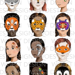 Tavola per pittura facciale Set di animali DOWNLOAD DIGITALE - tavola di progettazione Menu della tavola per pittura facciale