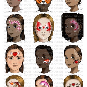 Conjunto de San Valentín estilo ilustrativo DESCARGA DIGITAL - Plantilla de tablero de diseño de pintura facial diseños de menú Descarga digital