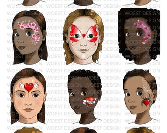 Valentine's Day set DIGITAL DOWNLOAD - Face paint painting design board template menu designs Digital download