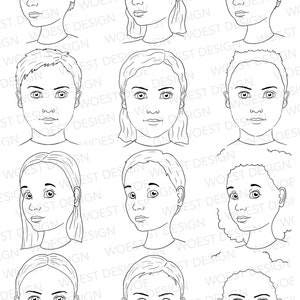 Conjunto de plantillas de arte de línea en blanco UNA DESCARGA DIGITAL Tablero de diseño de pintura facial Diseños de menú de tablero de plantillas de pintura facial imagen 1
