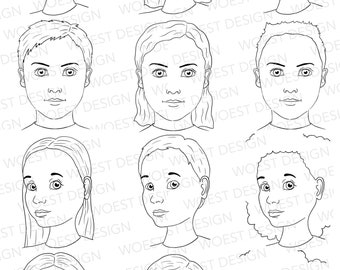 Blank line art template set A DIGITAL DOWNLOAD - Face paint design board Face painting template board menu designs