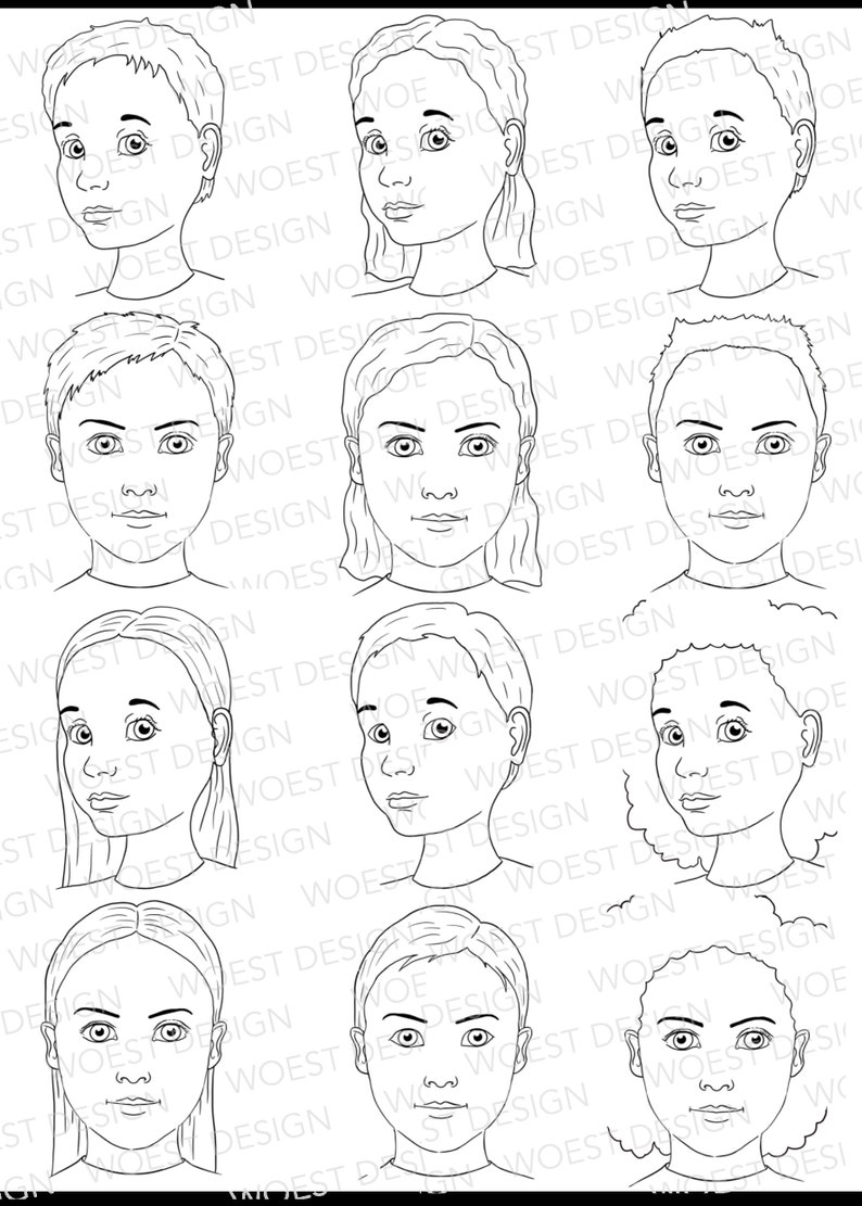 Blanko-Linie Kunst-Vorlagen-Set Ein DIGITALER DOWNLOAD Gesicht malen Design-Tafel Gesichts malen Vorlage Bord Menü-Designs Bild 1