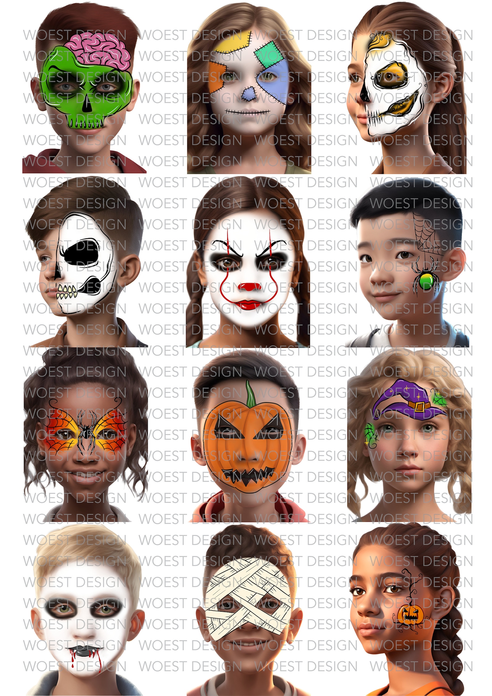 Halloween Set Realistic Style DIGITAL DOWNLOAD - Face Paint Painting ...